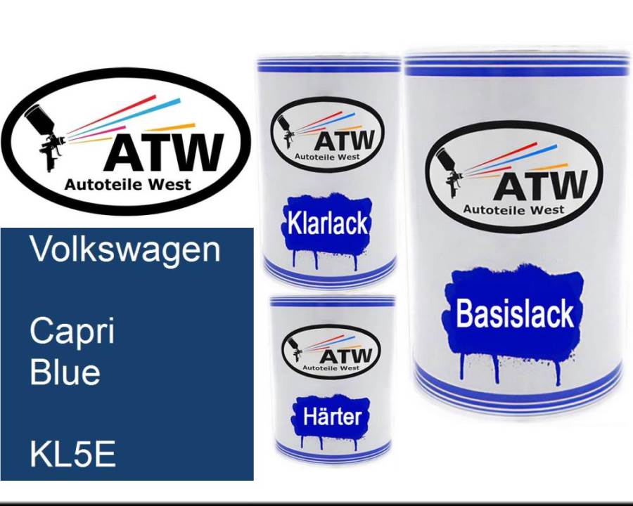 Volkswagen, Capri Blue, KL5E: 500ml Lackdose + 500ml Klarlack + 250ml Härter - Set, von ATW Autoteile West.